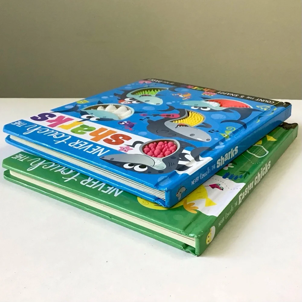 Never Touch the Easter Chicks, and Sharks Board Books Set Kids Sensory Textured
